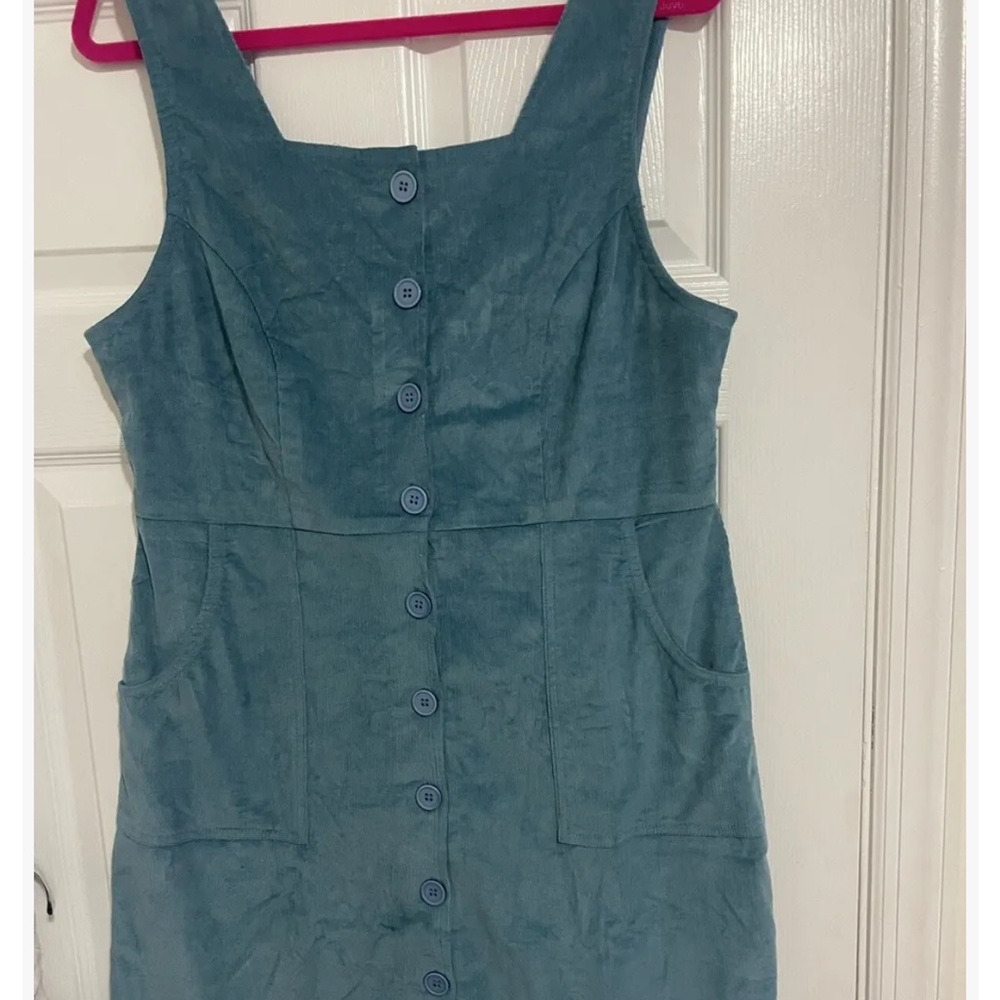 ModCloth Pretty Vacant Sleeveless Pinny For Winning Corduroy Jumper Blue Dress